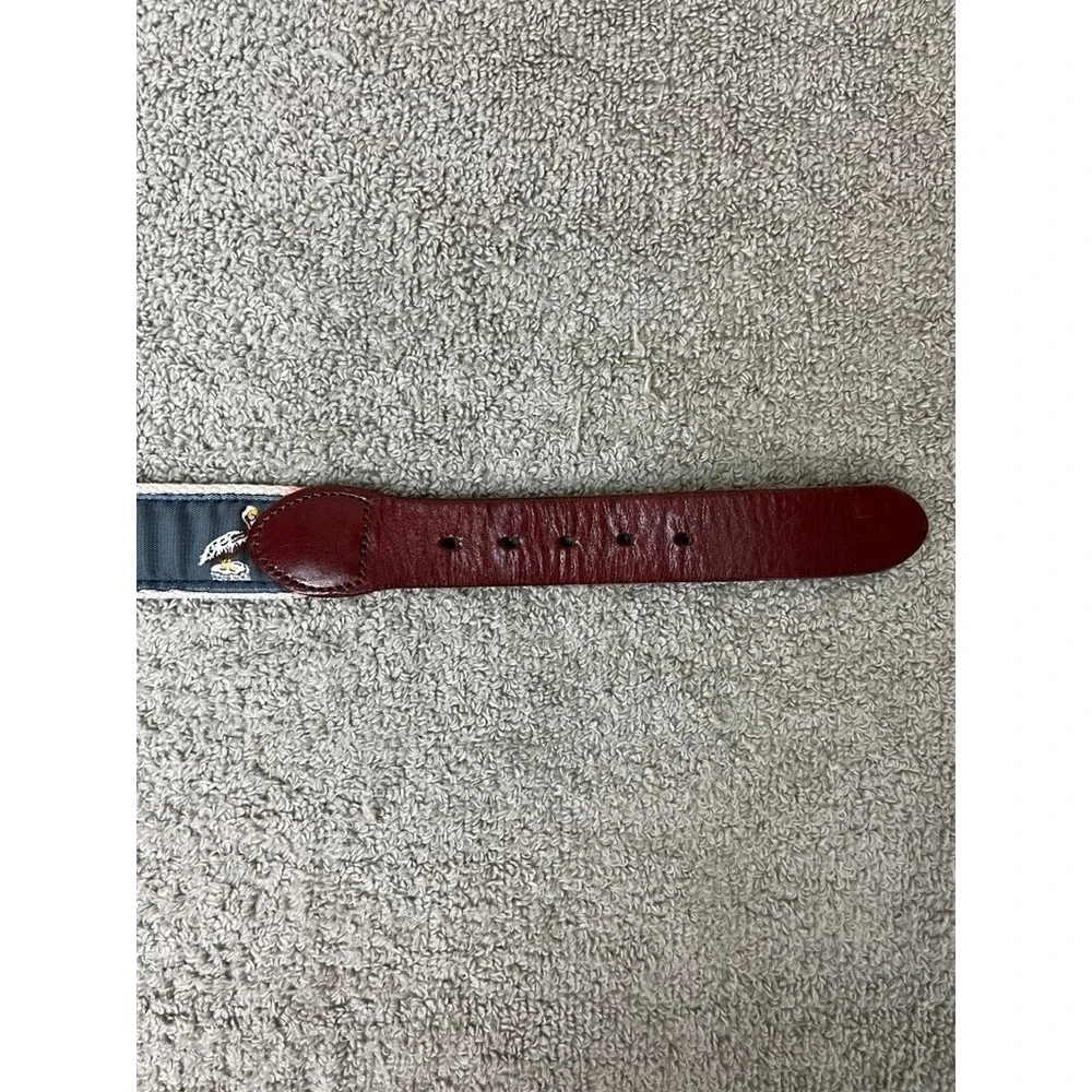 Mens Pelican Embroidered Surcingle Belt Navy Burgundy Leather Brass Buckle 36